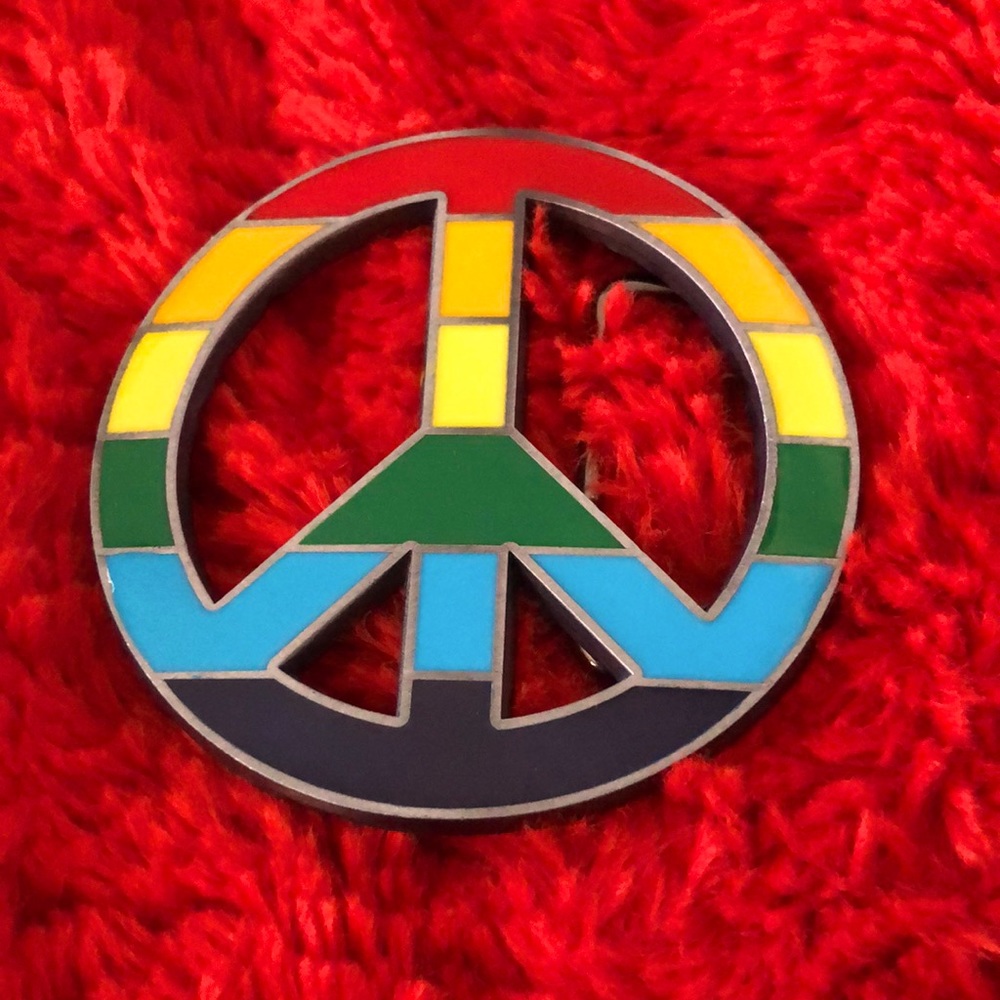 Rainbow Pride peace sign belt buckle